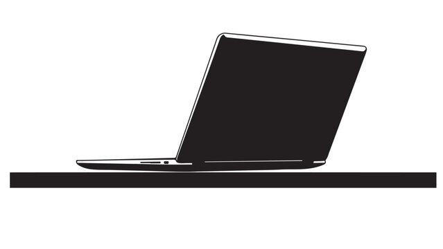Black silhouette laptop on table, vector illustration
