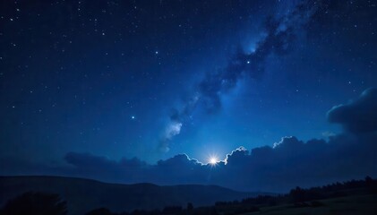 Wall Mural - deep indigo sky, countless stars emerge, faint moonlight , night, black, space