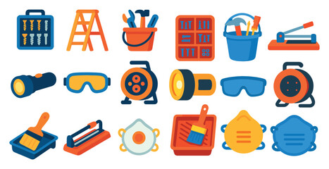 Poster - Collection of tools and equipment for various tasks. Concept of organization and preparedness for any job