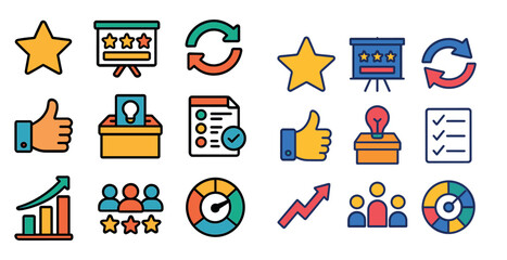 Poster - Set of icons with a star and thumbs up. The icons include a star, thumbs up, and a box