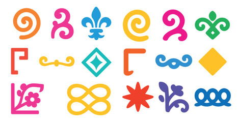 Poster - Collection of colorful shapes and symbols, including a star, a flower, and a cross. The shapes are arranged in a way that suggests a sense of movement and flow