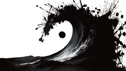 Poster - Wave with a black and white background