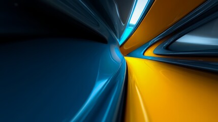 Poster - Blue and yellow striped wall with a curved design