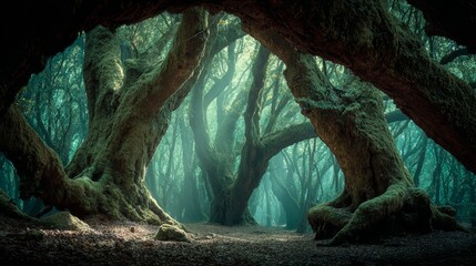 Wall Mural - forest with moss growing on the trees