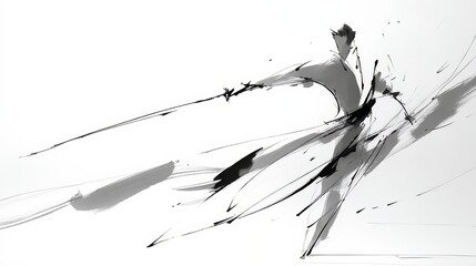 Poster - Man is depicted in a black and white drawing, holding a sword