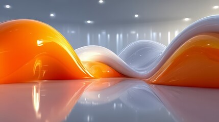 Poster - Series of orange and white spheres are arranged in a wave-like pattern