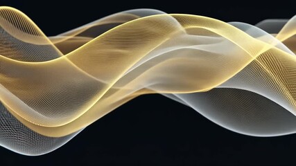 Poster - Ethereal Fluidity: An abstract artistic rendering showcases flowing, luminous ribbons in hues of gold and silver, gracefully undulating against a dark backdrop, creating a sense of dynamic motion.