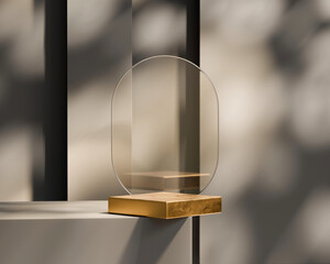 Poster - Gold podium with dark background sun light dropping for product showing 3d rendering	
