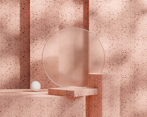 Poster - Minimal Pink Terrazzo Stone Podium Platform For Product Display Advertising 3D Rendering	
