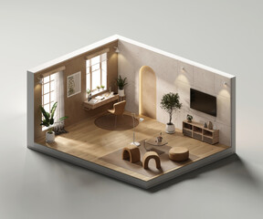 Poster - Isometric view living room muji style open inside interior architecture 3d rendering	
