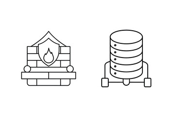 Leinwandbilder - Firewall and database server icons shield flame