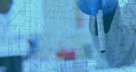 Poster - Scientist placing tube at clear board grabbing pipette and adding reagent into sample for science