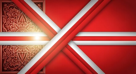 Poster - Elegant Red and White Layered Abstract Background with Floral Ornament