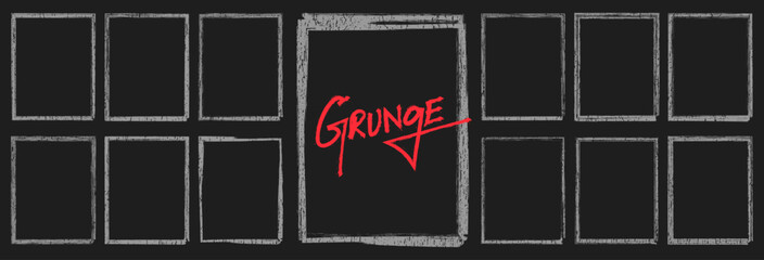 grunge square and rectangle frame set with rough ink borders, empty stamp boxes, rubber frame imprin