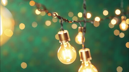 Poster - bulbs against glowing backdrop, softly, cozy, blurred green Light emanating suspended inspiring ambiance