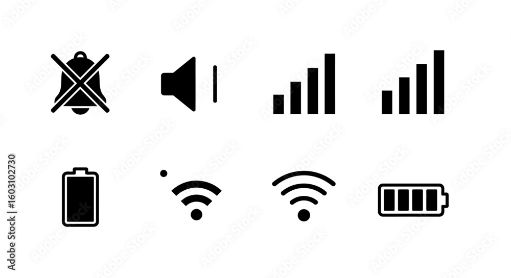 Device Status Chart Icon Vector de Stock Collection of Universal Mobile Device Status Icons ...