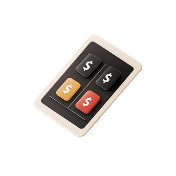 3 D rendered pricing plan interface with dollar signs in plastic blocks isolated on a transparent background