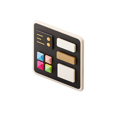Wall Mural - 3d isometric dashboard interface with colorful geometric buttons and input fields isolated on a transparent background