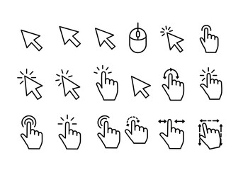 Aufkleber - Collection of Cursor Icons Demonstrating Various Pointer Actions and Computer Interaction Symbols