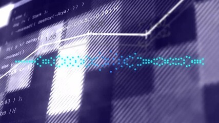Poster - Starting teal waveform pulsing shifting white polyline fading code glowing squares for data display