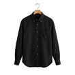 © Sameer Talib - Stylish black shirt on a wooden hanger, featuring a button-down collar and a single chest pocket.