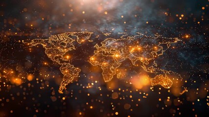 Poster - Illuminated World Map with Global Connectivity and Sparkling Lights in Cosmic Background