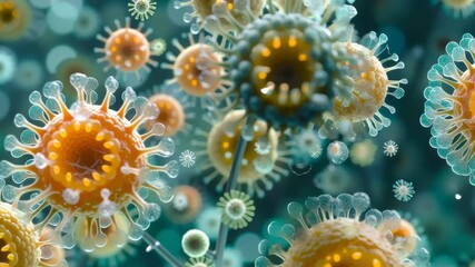 Poster - Vibrant Microscopic View of Viruses and Bacteria in a Colorful Scientific Background