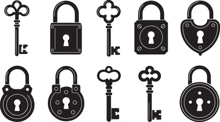 Fototapete - Key and Padlock Vector Illustration Set Security and Access Control Design Elements