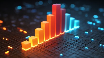 Aufkleber - A D bar chart in vibrant colors representing financial growth, with glowing data points and a futuristic digital background in a business setting.