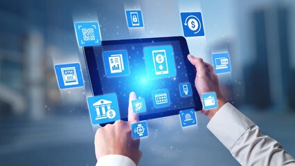 Poster - Online banking and digital banking innovation combining finance and technology, optimizing online banking systems, mobile banking services, and fintech for seamless experience. Spire