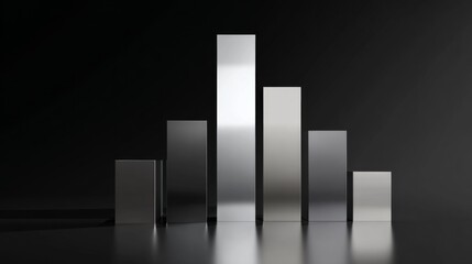 Poster - A D bar chart with rising, metallic bars in gradient shades, symbolizing growth and performance in a sleek, futuristic environment