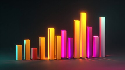 Poster - A clean, modern D bar graph with light reflections and sharp edges, showing market fluctuations in vivid colors with a sleek design