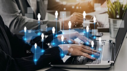 Poster - People networking, business connections, digital networking platforms, professional collaboration, and expanding opportunities through business relationship building and engagement. Muxer