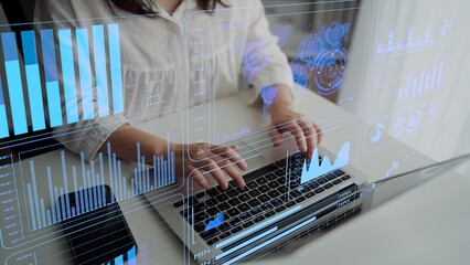 Fototapete - Data analytics and big data strategy for real-time analytics, predictive data modeling, business intelligence analytics, and data-driven decision-making in modern digital businesses. Thunk