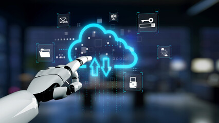 Poster - AI artificial intelligence optimizes cloud infrastructure with virtual assistants and intelligent automation, improving scalability, security, and digital business continuity. Epoch
