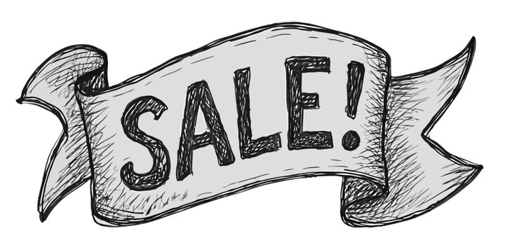 A hand-drawn sale banner with the word 