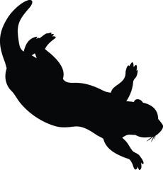 Poster - A playful black silhouette of an otter floating joyfully on a transparent background isolated on transparent background