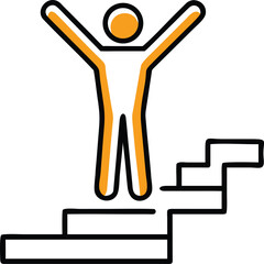 Poster - A solitary figure ascends a long winding staircase towards the top isolated on transparent background