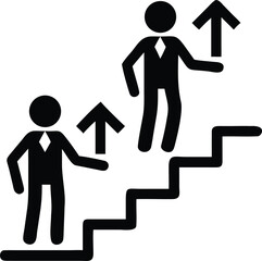 Poster - Icon depicting two people on different ascending steps representing progress and achievement isolated on transparent background