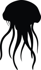 Poster - A simple black silhouette of a jellyfish with flowing tentacles isolated on transparent background