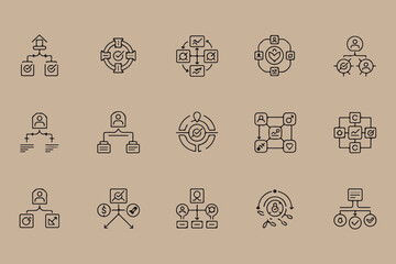 Wall Mural - collection of stylized business and technology icons on a textured background