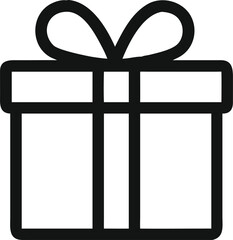 Poster - Simple black outline vector icon of a gift box with a bow isolated on transparent background