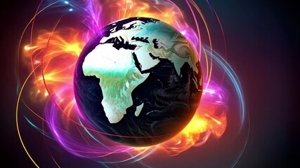 Poster - Vibrant depiction of Earth with colorful energy patterns forming a dynamic visual representation of the planet