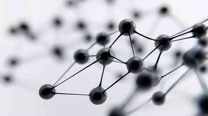 Poster - A 3D rendering of black connected spheres forms an abstract molecular or network structure on a white background.
