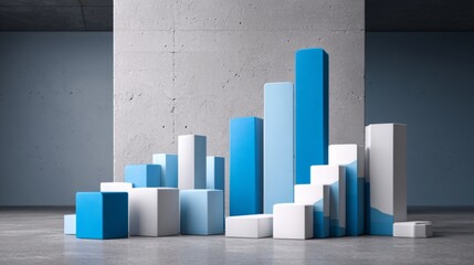 Poster - A modern D bar graph displaying financial performance with rising and falling bars, set against a professional blue and gray background.