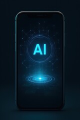 Poster - A sleek smartphone displays an AI-powered interface, featuring a vibrant display, a testament to technological advancement and the boundless potential of artificial intelligence.