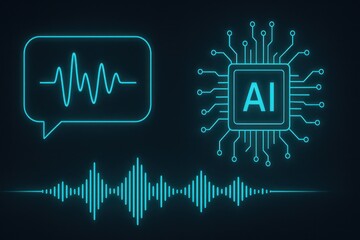 Poster - An abstract illustration of artificial intelligence is represented with a circuit board and waveform graphics, perfect for tech or innovative themes.