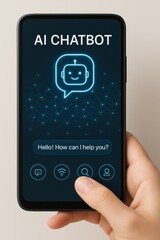 Poster - AI Chatbot Interface Displayed on a Phone, symbolizing technological innovation and modern communication.