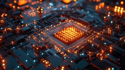 Poster - A close-up view of a circuit board with numerous lights and electronic components
