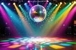 © Dima Anikin - A dazzling and vibrant disco setup, featuring colorful lights that beautifully illuminate a shiny mirror ball